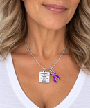 Purple Ribbon Necklace - If God Gives Us Only What We Can Handle... He Must Think I'm a Badass