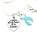 A Piece of My Heart Is in Heaven Memorial Necklace – Light Blue Awareness Ribbon Jewelry, Sympathy & Remembrance Gift