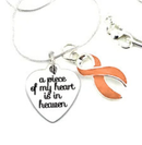 A Piece of My Heart Is in Heaven Memorial Necklace – Orange Awareness Ribbon Jewelry, Sympathy & Remembrance Gift