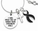 Melanoma Awareness Necklace – “I Will Hold You Up When Your Strength Fails” Black Ribbon & Silver Cross