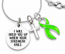 Lime Green Awareness Ribbon Necklace – “I Will Hold You Up When Your Strength Fails” with Silver Cross