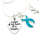 A Piece of My Heart Is in Heaven Memorial Necklace – Teal Awareness Ribbon Jewelry, Sympathy & Remembrance Gift