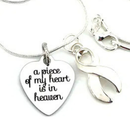 A Piece of My Heart Is in Heaven Memorial Necklace – White Awareness Ribbon Jewelry, Sympathy & Remembrance Gift