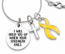 Gold Awareness Ribbon Necklace – “I Will Hold You Up When Your Strength Fails” with Silver Cross