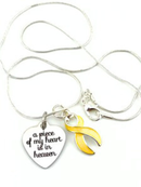 A Piece of My Heart Is in Heaven Memorial Necklace – Yellow Awareness Ribbon Jewelry, Sympathy & Remembrance Gift