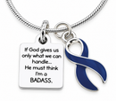 Navy Blue Awareness Ribbon Necklace – Badass Colon Cancer & Colorectal Cancer Fighter Gift, Survivor Jewelry