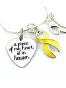 A Piece of My Heart Is in Heaven Memorial Necklace – Yellow Awareness Ribbon Jewelry, Sympathy & Remembrance Gift