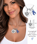 Navy Blue Awareness Ribbon Necklace – “I Will Hold You Up When Your Strength Fails” Faith Necklace, Cross & Cancer Support Gift