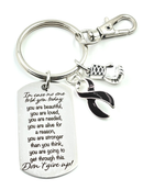 Black Ribbon Awareness Keychain – Encouragement Gift for Loss, Melanoma, Suicide Prevention & Mental Health Support – Inspirational Quote Charm, Sterling Silver Plated Cause Ribbon, Engraved Sympathy Gift
