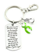 Lime Green Ribbon Awareness Keychain – Encouragement Gift for Lyme Disease, Lymphoma, Muscular Dystrophy Survivor – Inspirational Charm "You Are Loved, Stronger Than You Think" – Cause Support Gift for Her