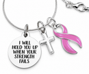 Pink Ribbon Breast Cancer Awareness Necklace – “I Will Hold You Up” Faith Necklace with Cross, Survivor & Fighter Gift