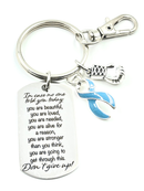 Light Blue Ribbon Awareness Keychain – Encouragement Gift for Cancer, ARDS & Thyroid Disease Survivors – Inspirational Charm with Uplifting Message