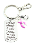 Pink Ribbon Breast Cancer Awareness Keychain – Inspirational Encouragement Gift for Survivors, Fighters & Warriors – Engraved Motivational Charm Key Chain, Get Well Gift