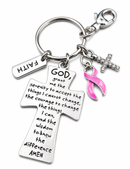 Pink Awareness Ribbon Faith Keychain – Breast Cancer Awareness Gift - Serenity Prayer