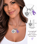 Purple Awareness Ribbon Necklace – “I Will Hold You Up” Pancreatic Cancer & Epilepsy Gift, Faith Necklace with Cross