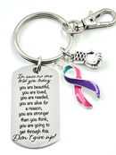 Thyroid Cancer Awareness Keychain, Pink Purple & Teal Ribbon Thyroid Disease Support Gift, Thyroid Cancer Survivor Gift, Thyroid Disorder Awareness Keychain, Laser Engraved Inspirational Gift, Ready-to-Gift Box