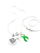 Green Awareness Ribbon Necklace – “I Will Hold You Up When Your Strength Fails” with Silver Cross