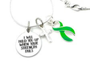 Green Awareness Ribbon Necklace – “I Will Hold You Up When Your Strength Fails” with Silver Cross