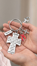 Red & White Awareness Ribbon Faith Keychain – Head & Neck Cancer, Oral Cancer Awareness Gift