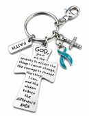 Teal Awareness Ribbon Faith Keychain – Ovarian Cancer Awareness Gift