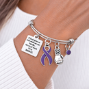 Violet Purple Ribbon Charm Bracelet - If God Gives Us Only What We Can Handle, He Must Think I'm A Badass
