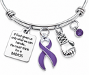 Violet Purple Ribbon Charm Bracelet - If God Gives Us Only What We Can Handle, He Must Think I'm A Badass