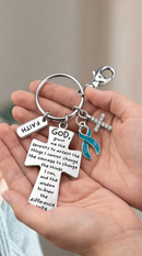 Teal & White Awareness Ribbon Faith Keychain – Cervical Cancer Awareness Gift