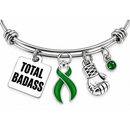 Green Awareness Ribbon Total Badass Bracelet – Mental Health, Kidney Disease, Organ Donation, TBI Survivor & Fighter Gift