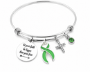 Green Awareness Ribbon Bracelet – Mental Health, Kidney Disease & Faith Over Fear Encouragement Gift