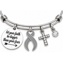 Gray Ribbon Awareness Bracelet – “Let Your Faith Be Bigger Than Your Fear” Faith Bracelet with Cross | Brain Cancer & Brain Tumor Support Gift
