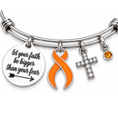 Orange Awareness Ribbon Bracelet – Faith Over Fear Charm Bracelet, MS Leukemia Kidney Cancer Support Gift