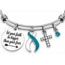 Teal & White Ribbon Cervical Cancer Awareness Bracelet – Faith Over Fear Christian Survivor Gift