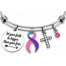 Pink Teal Purple Ribbon Thyroid Cancer Awareness Bracelet – Faith Over Fear Christian Survivor Gift