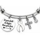 White Awareness Ribbon Bracelet – Lung Cancer Faith Over Fear Christian Survivor Gift