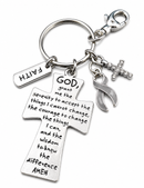 Gray Awareness Ribbon Faith Keychain – Brain Cancer & Brain Tumor Awareness Gift