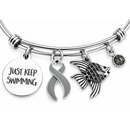 Gray Ribbon Bracelet, Brain Cancer Awareness Gift, Brain Tumor Survivor Jewelry, Just Keep Swimming, Inspirational Fish Charm Bangle