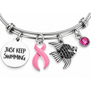 Breast Cancer Awareness Bracelet, Pink Ribbon Survivor Gift, Just Keep Swimming Jewelry, Chemo Encouragement Gift, Cancer Warrior Bangle