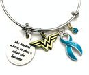 Teal Ribbon Charm Bracelet - She Needed A Hero, So That's What She Became