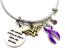 Purple Ribbon Charm Bracelet - She Needed a Hero, So That's What She Became