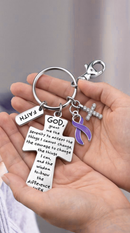 Teal, Pink & Purple Awareness Ribbon Faith Keychain – Thyroid Cancer Awareness Gift