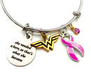Pink Ribbon Charm Bracelet - She Needed a Hero, So That's What She Became