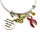 Burgundy Ribbon Charm Bracelet - She Needed A Hero So That's What She Became
