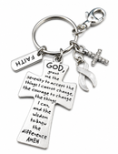 White Awareness Ribbon Faith Keychain – Lung Cancer & Bone Cancer Awareness Gift