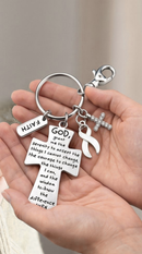 White Awareness Ribbon Faith Keychain – Lung Cancer & Bone Cancer Awareness Gift