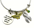 Gray (Grey) Ribbon Charm Bracelet - She Needed a Hero, So That's What She Became