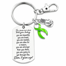 Lime Green Ribbon Awareness Keychain – Encouragement Gift for Lyme Disease, Lymphoma, Muscular Dystrophy Survivor – Inspirational Charm "You Are Loved, Stronger Than You Think" – Cause Support Gift for Her