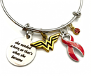 Red Ribbon Charm Bracelet - She Needed a Hero So That's What She Became