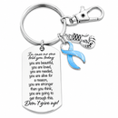Light Blue Ribbon Awareness Keychain – Encouragement Gift for Cancer, ARDS & Thyroid Disease Survivors – Inspirational Charm with Uplifting Message