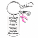 Pink Ribbon Breast Cancer Awareness Keychain – Inspirational Encouragement Gift for Survivors, Fighters & Warriors – Engraved Motivational Charm Key Chain, Get Well Gift
