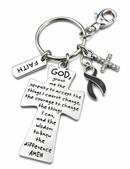 Black Ribbon Serenity Prayer Keychain / Melanoma Survivor Awareness / Skin Cancer/ Mourning